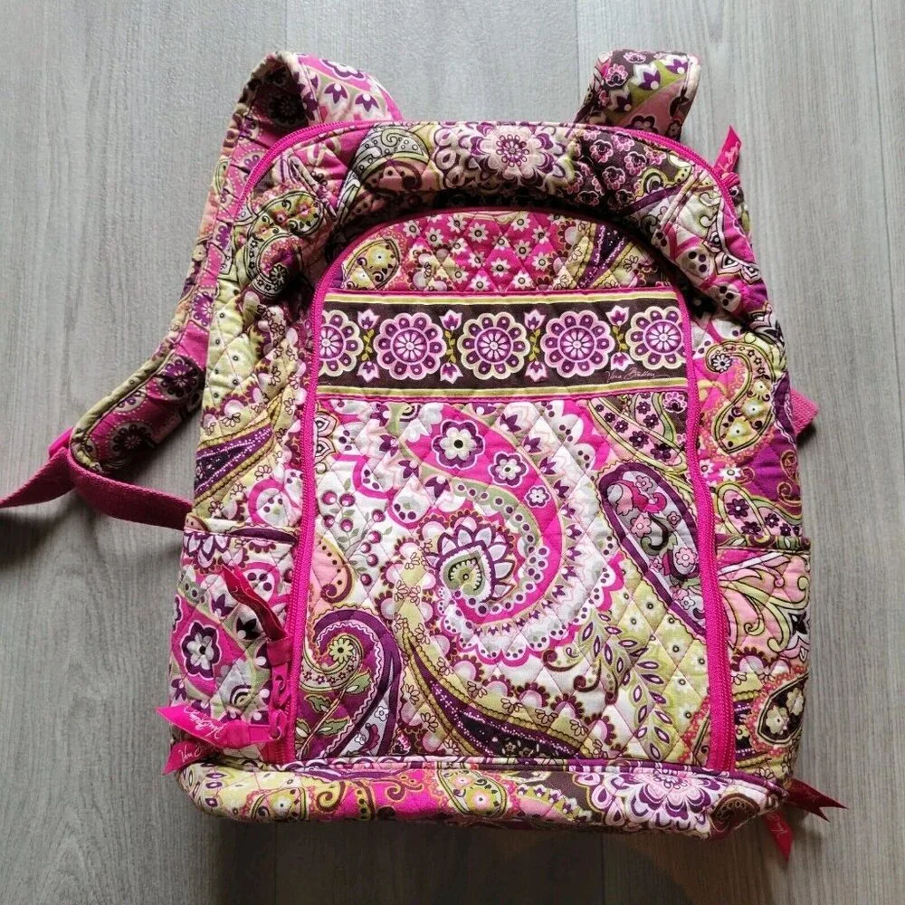 Vera Bradley Pink Paisley Quilted Daypack with Floral Trim